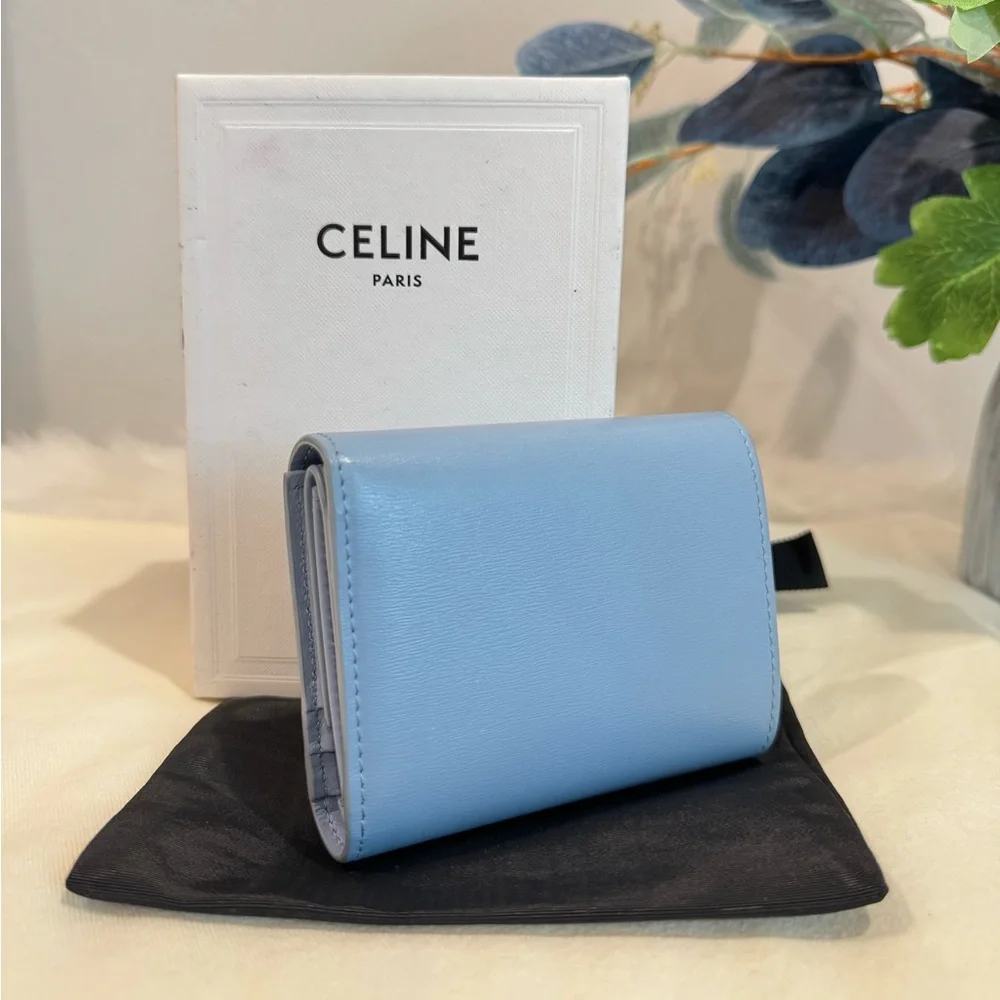 SOLD‼️Celine Triomphe Calf Leather Trifold Wallet In Arctic Blue - Picture 7 of 17